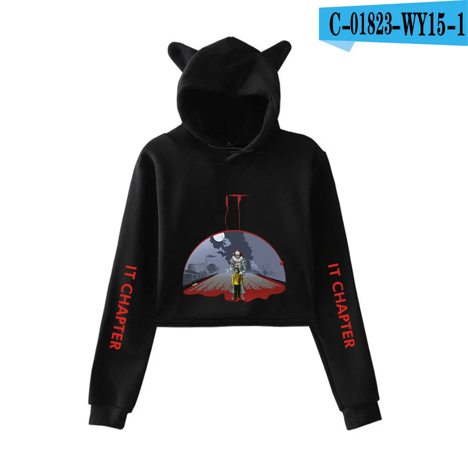 It-chapter 2 американский супер-естественный фильм ужасов Приключения печатные кошачьи уши толстовки Толстовка Сексуальная Женская Осенняя пупка толстовки - Цвет: WY15