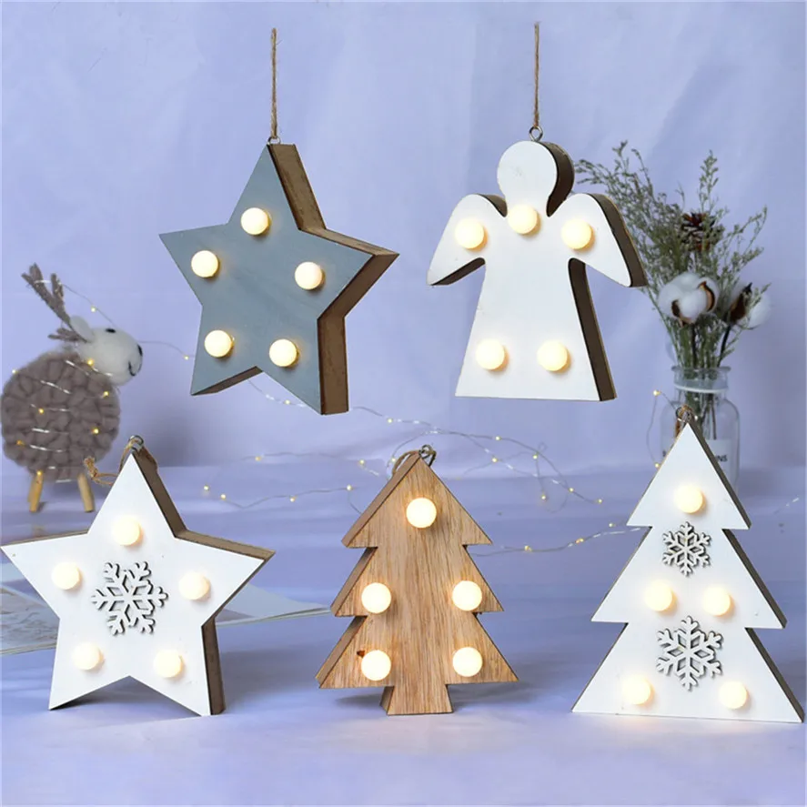 

New Wood Christmas Decor LED Light 1PC LED Light Christmas Tree Ornaments Window Home Christmas Decoration 0909#30