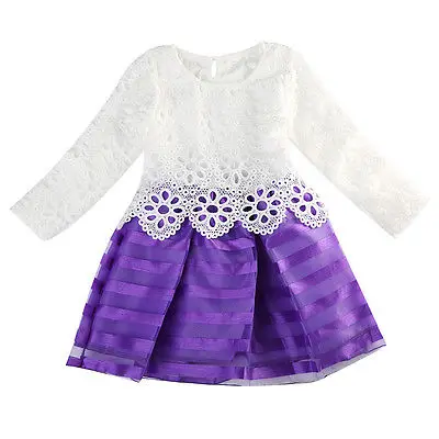 

3 Colors Spring Purple Kids Baby Girls Lovely Crochet Lace Long Sleeve Dresses 3-8Years Autumn White Princess lace Dress Vestido