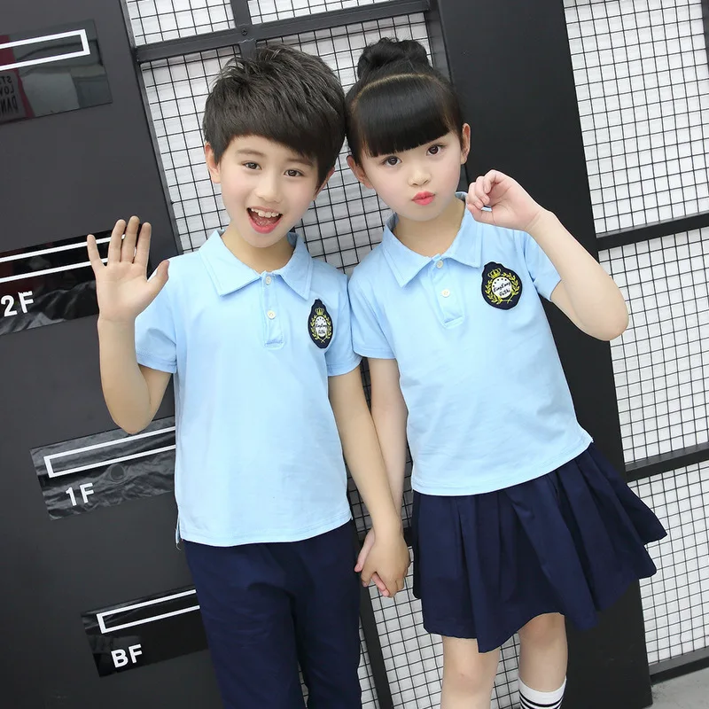 Young STUDENT'S Short Sleeve School Uniform Set Graduation Photo Clothing Kindergarten Suit Summer Wear Children College Style E