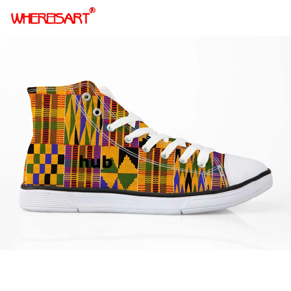 WHEREISART Fashion African Canvas Shoes for Women High Top Lace-up Vulcanize Shoes Woman Spring Casual Shoes Sneakers Girl