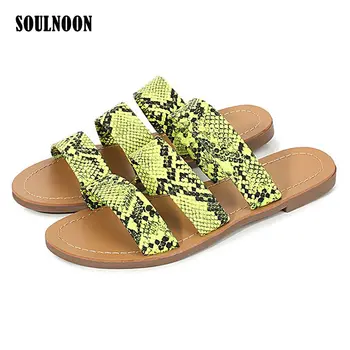 

New Women Slippers Summer Flat Slippers Snake Pattern Outdoor Slides Ladies Fashion Sandals Female Travel Flip Flops Beach Shoes