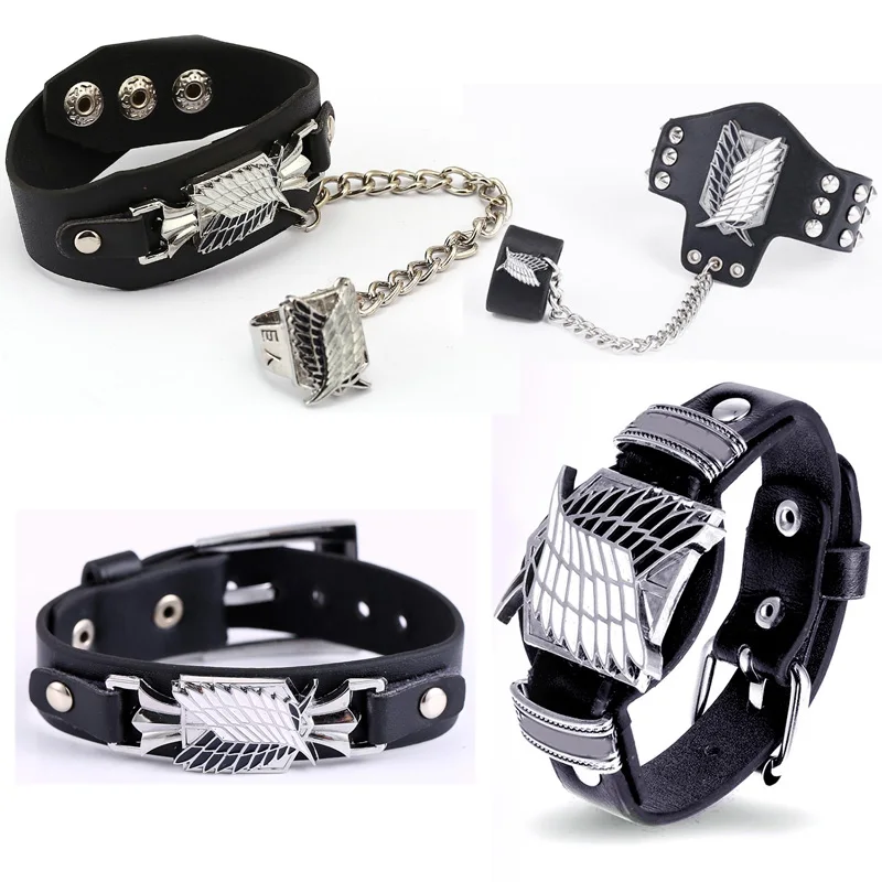 Brazalete de alas de la libertad Anime Attack On brazalete de Titán No Kyojin pulseras de cuero con hebilla para Mujeres Hombres regalo de la baratija
