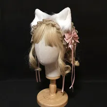 Banda para el pelo de Lolita para niña, accesorios para el cabello de lolita chica bidimensional japonesa, orejas de animal de encaje dorado, personalización al por mayor