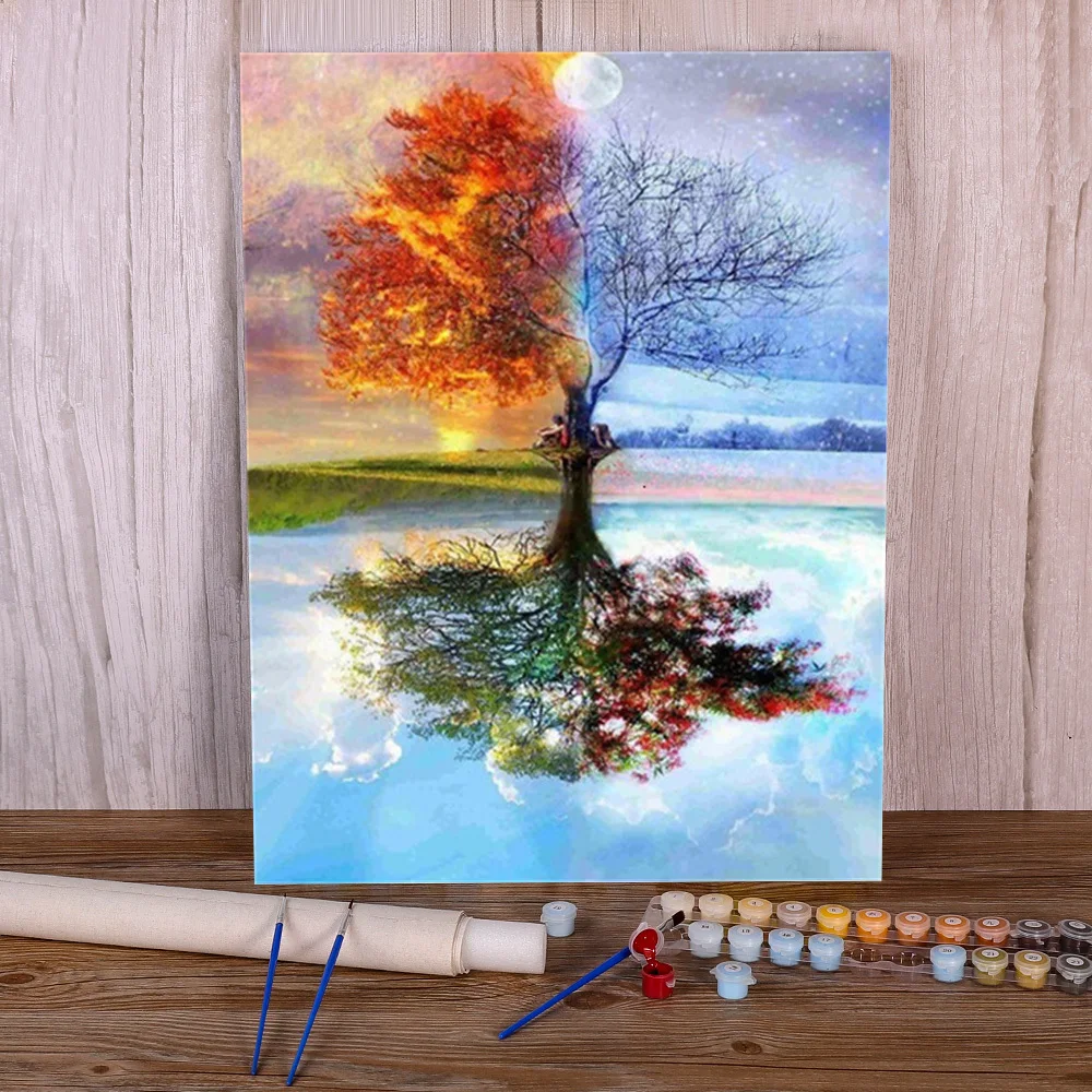 Landschaft Baum DIY Malen Nach Zahlen Kit Acryl Farben 40*50 Leinwand