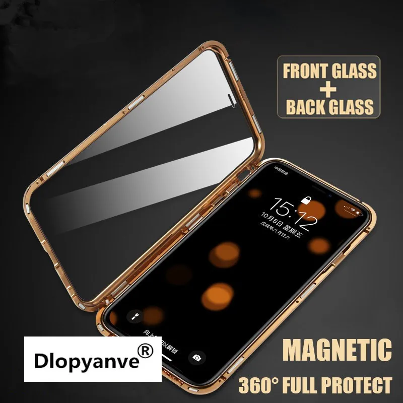 

Luxury Double Sided Glass Metal Magnetic Case for Iphone X XS XR XsMax 7 8 6 6S Plus Phone Case 360 Full Protection Cover
