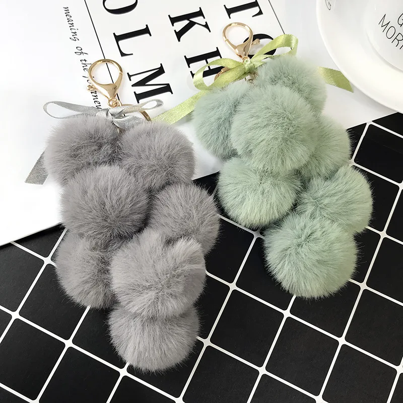 Корейский модный брелок с фруктовым помпоном, помпоном из искусственного кроличьего меха, помпоном из винограда, женский брелок с подвеской, брелоки Llavero