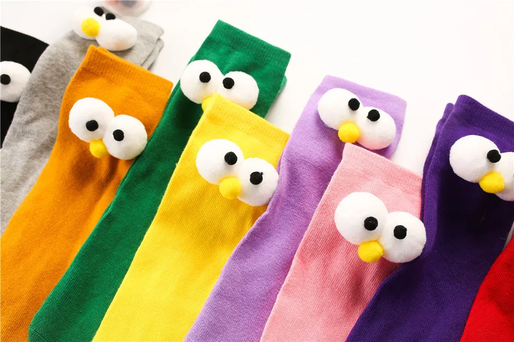 1 пара, модные хлопковые носки унисекс для малышей с большими глазами мягкие Нескользящие весенне-осенние милые носки для младенцев Детские носки, 15 видов