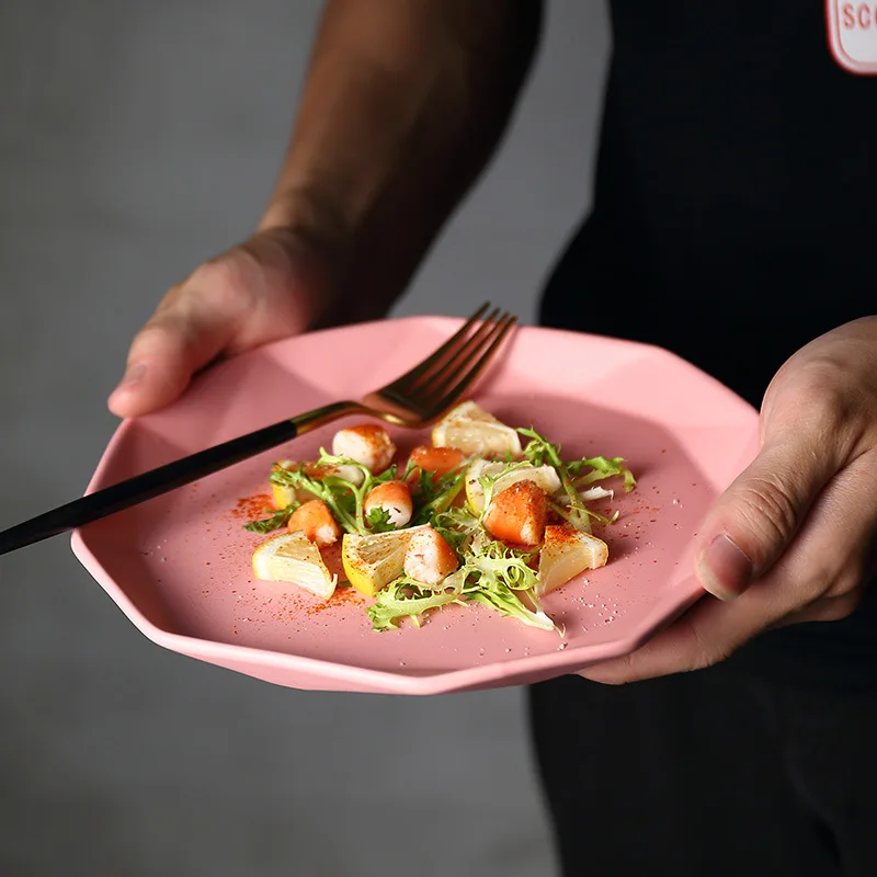 

Nordic Irregular Ceramic Dinner Plate Solid Glaze Porcelain Pizza Plate Breakfast Fruit Dessert Tray Cake Snack Dishes Plate