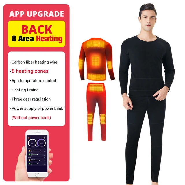 Winter Heated Underwear Suit Smart Phone APP Control Temperature USB Battery Powered  Fleece Thermal Motorcycle Jacket NEW 8 Area Suit Men