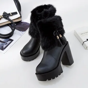 

Fashion Women's High-heeled Feet Bare Boots New Round Head High To Help Comfortable Soft Warm 2019 Winter Casual Martin Boots