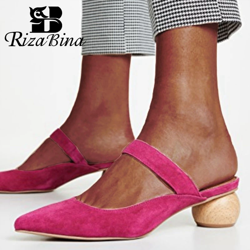 

RIZABINA Summer Women Slippers Pointed Toe Flock Strange Heel Sexy Slingback Sandals Shoes Women Ladies Footwear Size 34-43