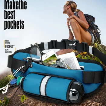 

Men Women Pocket Cycling Adjustable Holder Outdoor Sports Zipper Running Hands Free Hiking Belt Oxford Cloth Pouch Waist Pack