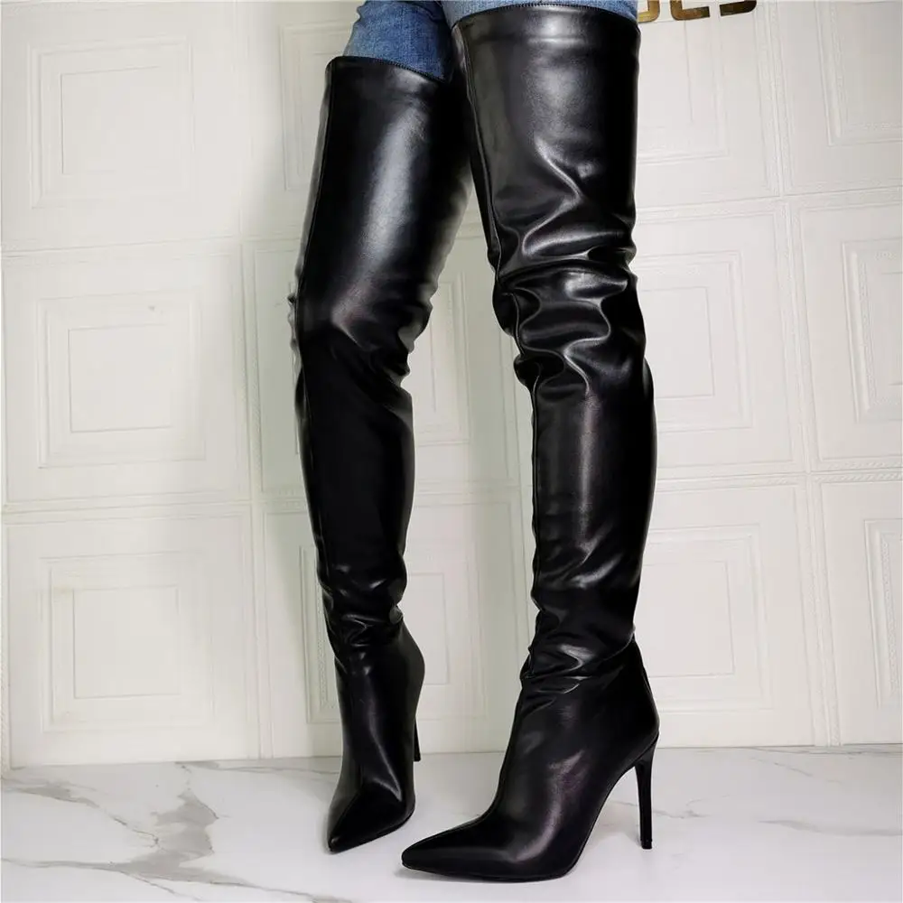 leather stiletto thigh high boots