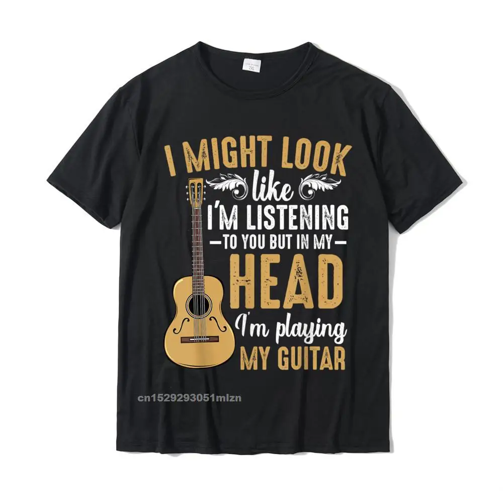 Geek Tshirts for Adult Printed April FOOL DAY Tops Shirt Short Sleeve Fashion Normal Tee-Shirts Crewneck Pure Cotton I Might Look Like Im Listening To You Funny Music Guitarist T-Shirt__4742 black