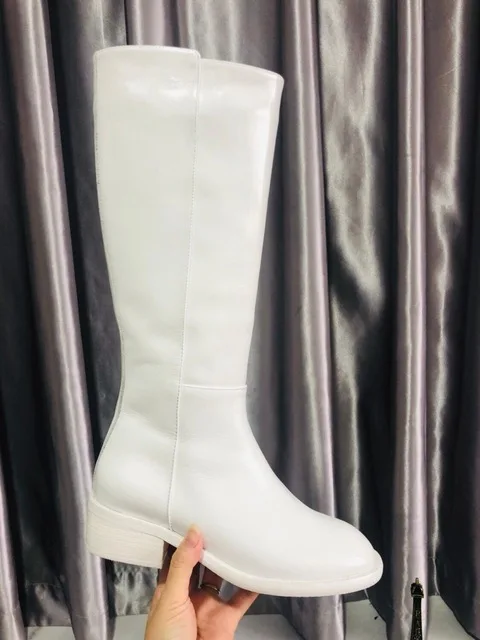 white QueePace/Новинка года; высококачественные сапоги до колена; 6 цветов; женские сапоги из натуральной кожи на молнии; женские сапоги для верховой езды - Цвет: white