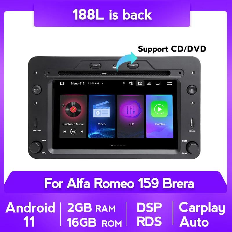 Android 11 1 din автомобильное радио dvd gps Авторадио для Alfa Romeo 159 автомобиль Brera Spider Sportwagon