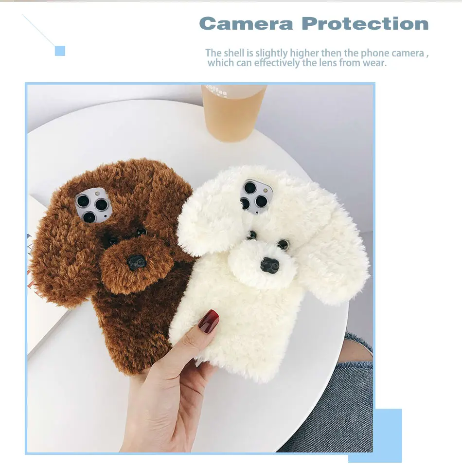 USLION 3D Cartooon Dog, теплый меховой чехол для телефона, для iPhone 11 Pro Max X XS XR Xs Max 7 8 Plus, мягкий силиконовый чехол из ТПУ
