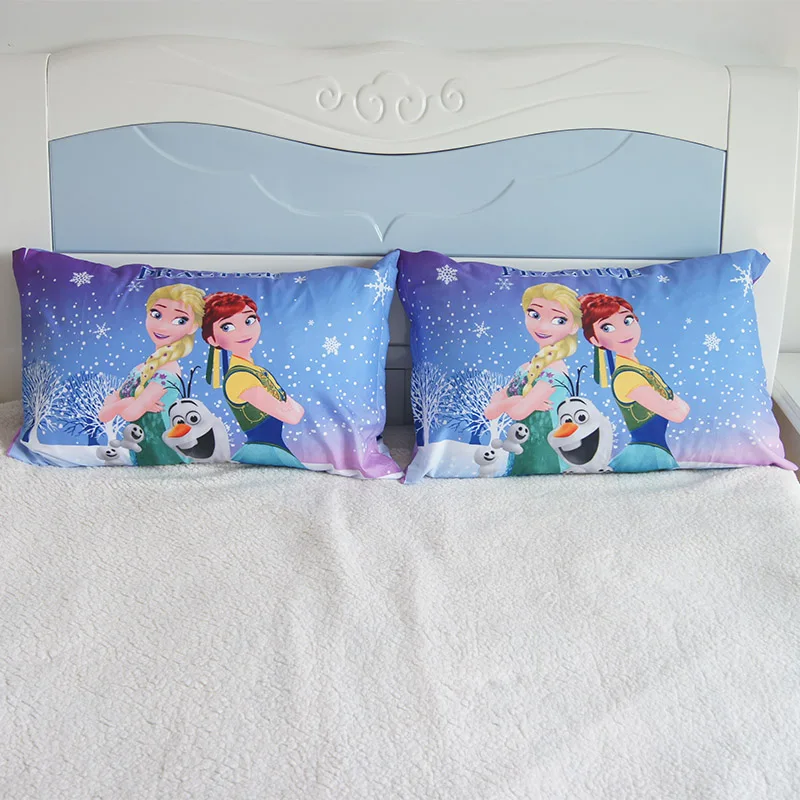 Disney Cartoon Frozen Princess Kids Pillowcases Baby Boys Girls Gift Decoration 3D Pillow Cover Pair 48x74CM on Bed