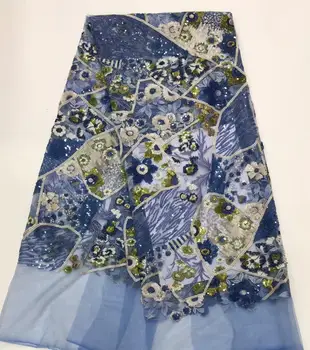

newest muti color sequin Modern design French net lace fabric African sequins lace embroidery tulle lace fabric for party dress