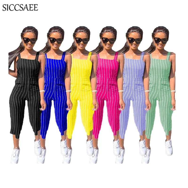 

2020 Summer Style Backless Rompers Womens Jumpsuit Striped Printing Combinaison Femme Elegante Sexy Casual Bodysuit Mono Mujer