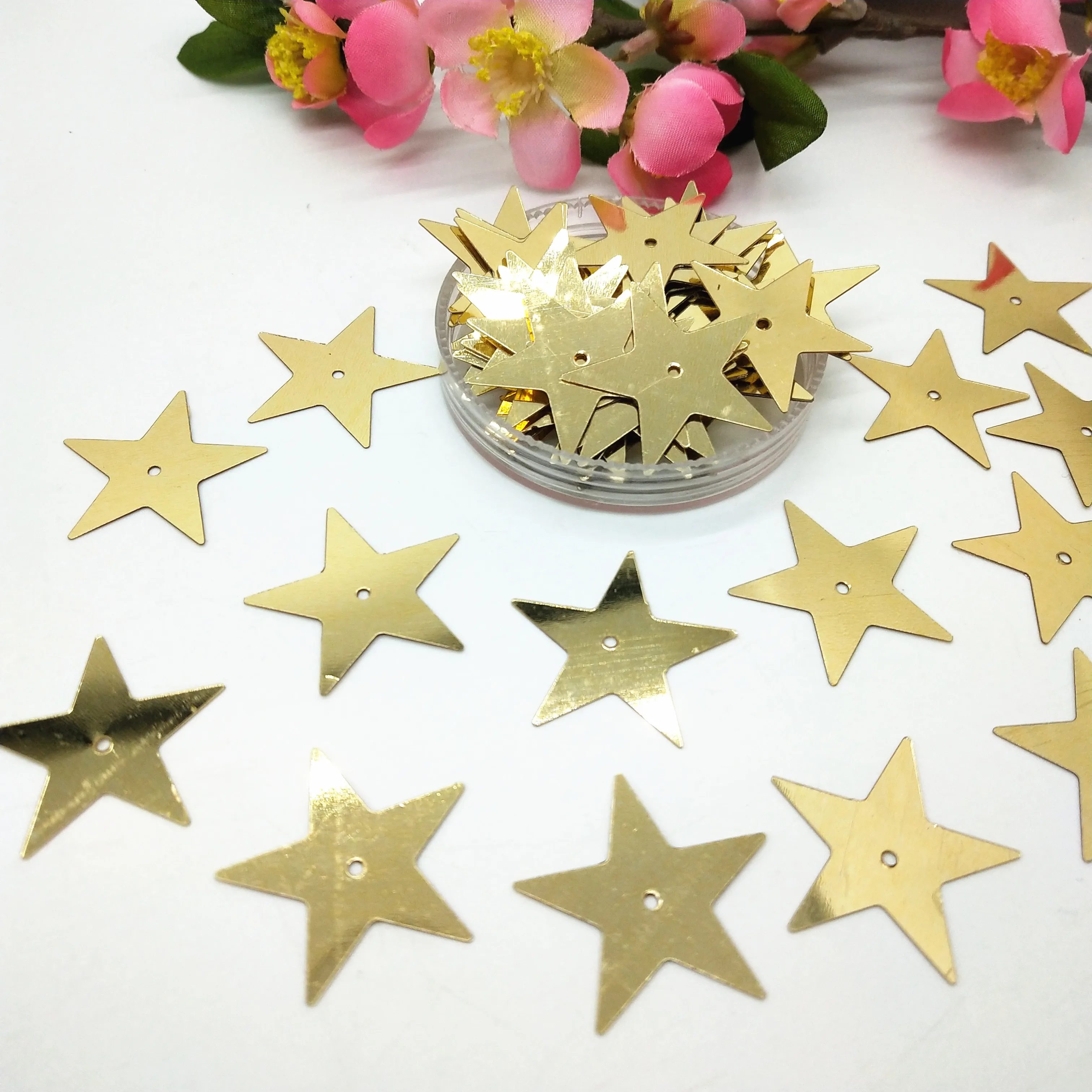 Light Gold Flat Star Sequins 50g 25mm Pvc Paillette With Middle Hole Loose Flake Sewing Garment