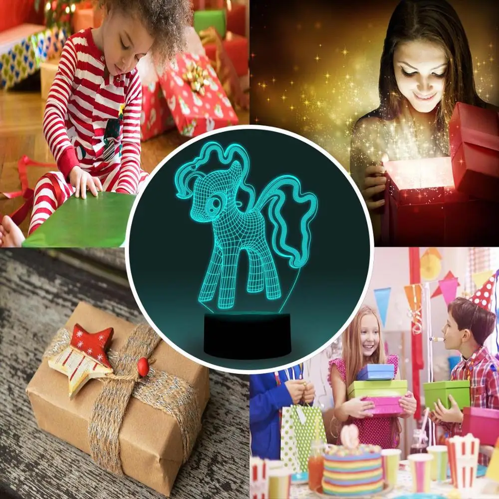 NiteApps 3D большой хвост милый Единорог ночник настольная иллюзия Лампа подарок на день рождения приложение/сенсорный контроль