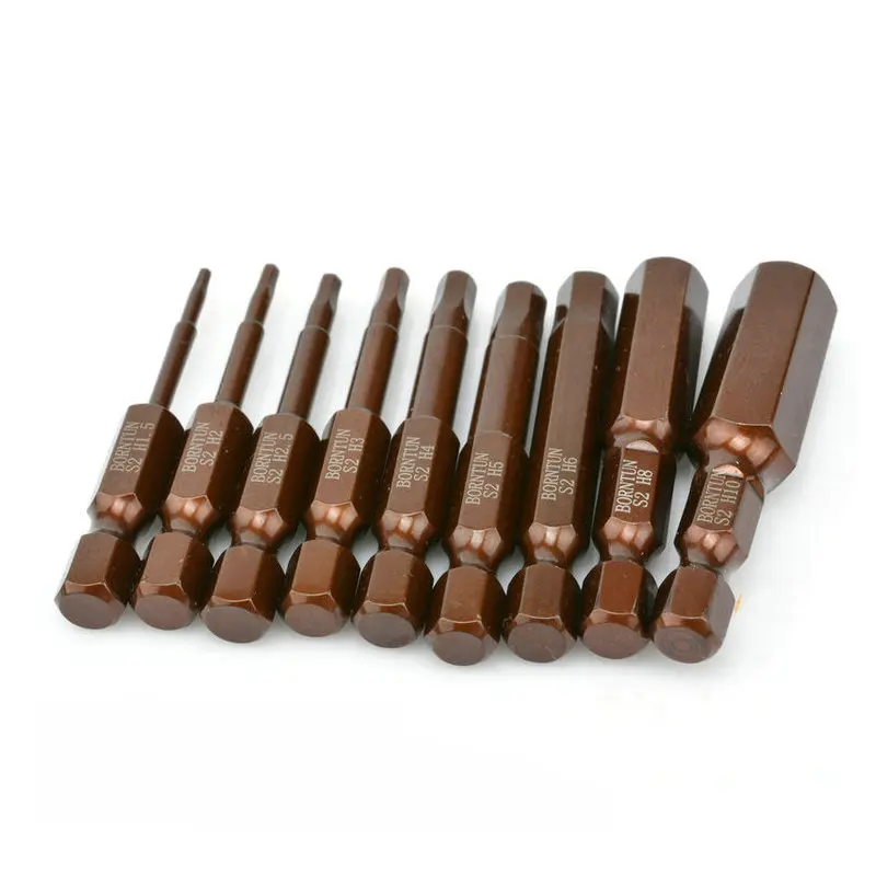 

9pcs Set 50mm 1/4 Inch Hex Shank Magnetic Hex Head Screwdriver Bits Electric Driver Bits Screwdriver Drill Bit S2 H1.5-H10