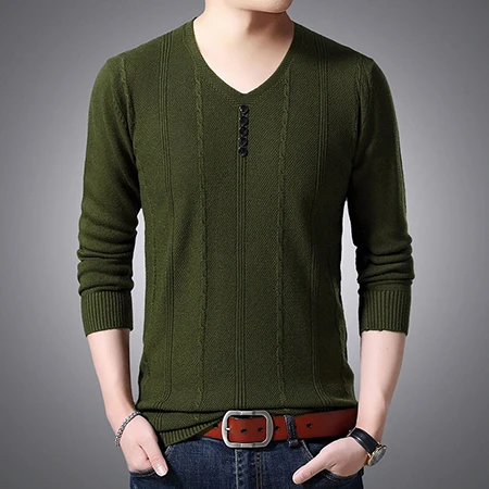 Осенне-зимний мужской шерстяной дизайнерский Мужской пуловер с v-образным вырезом - Цвет: Армейский зеленый