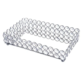 

Crystal Rectangle Cosmetic Tray Jewelry Trinket Organizer Mirror Decorative Tray Perfume Skin Care Organizer(Silver)