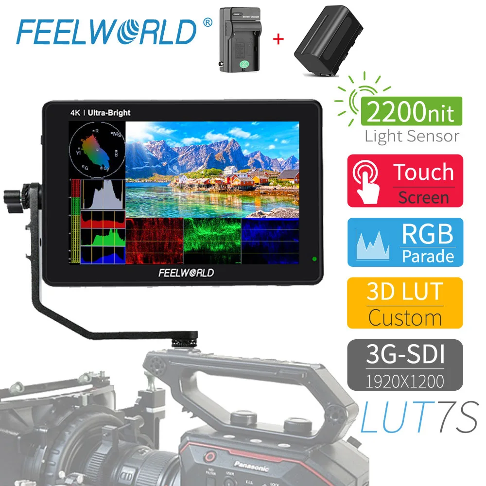 7-дюймовый сенсорный экран FEELWORLD LUT7S 2200nits полевой монитор 3D LUT Full HD 1920x1200 IPS 3G SDI 4K HDMI