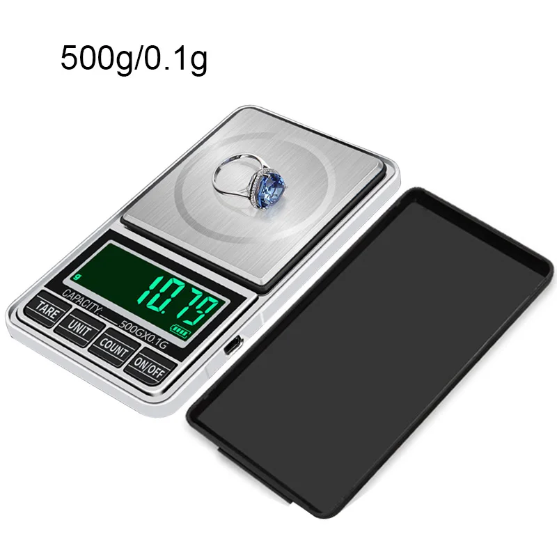 500g-0.1g Мини ювелирные весы usb зарядка карманные цифровые весы 100 г/200 г/300 г/500 г 0,01 г точные электронные весы ЖК-весы - Цвет: 500g-0.1g
