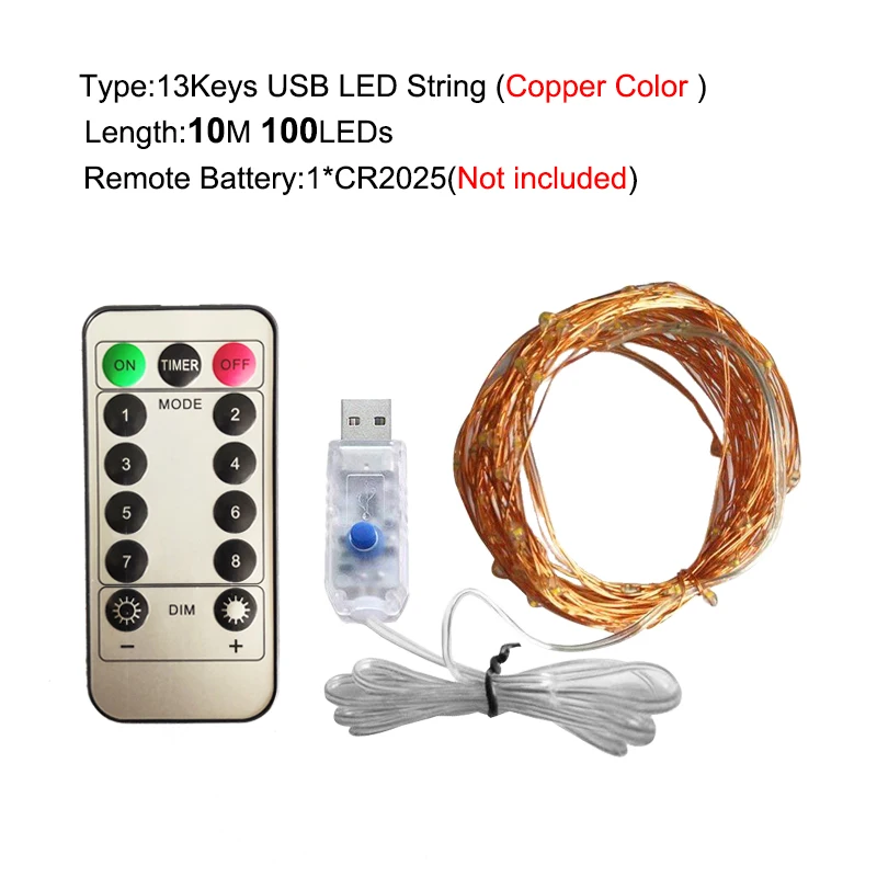 Copper Wire 10m Светодиодный светильник 5 м 10 м 20 м USB медный провод 8 режимов дистанционного управления сказочные гирлянды светильник s для свадьбы Рождества праздника декор лампы - Испускаемый цвет: Copper Wire 10m
