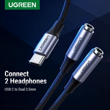 

Ugreen Type C to Dual 3.5 Jack Earphone USB C to 3.5mm AUX Double Headphones Adapter Audio cable For Huawei Mi10 pro Oneplus 7T