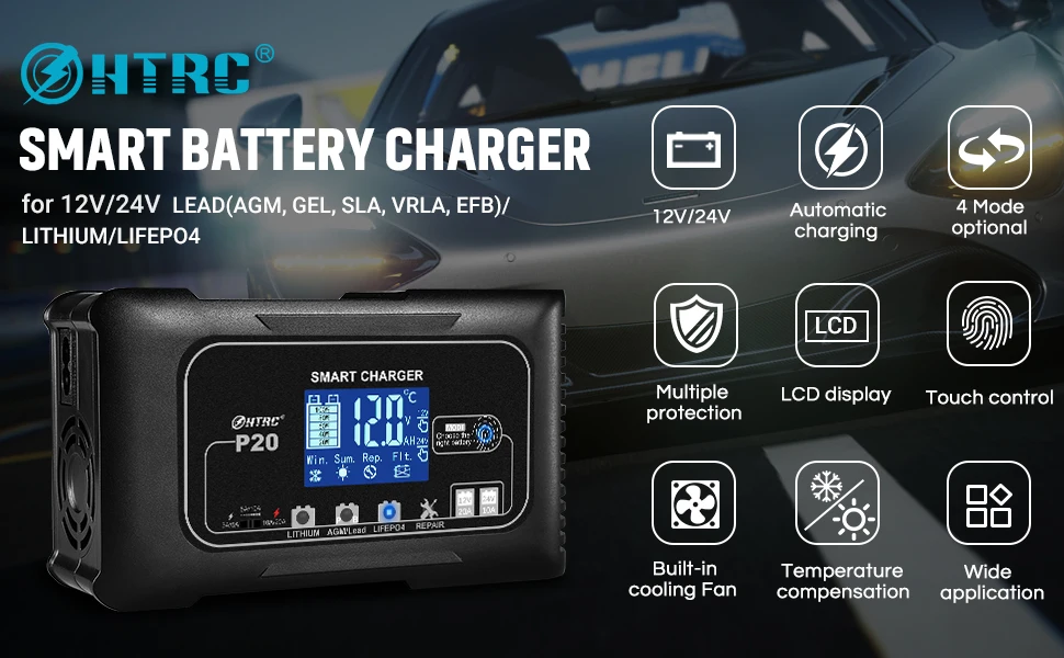 12V/24V 20A Full Automatic Car Battery Charger For Motorcycle Lithium Lifepo4 GE