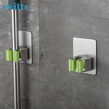 

1pc Wall Mounted Mop Organizer Holder Rack Self-Adhesive Seamless Stickers Brush Broom Hanger Hook Kitchen Bathroom Storage Rack