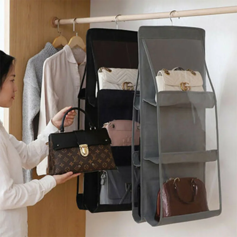 

Double-sided 6-pocket folding hanging handbag storage rack storage bag rack hook hanger