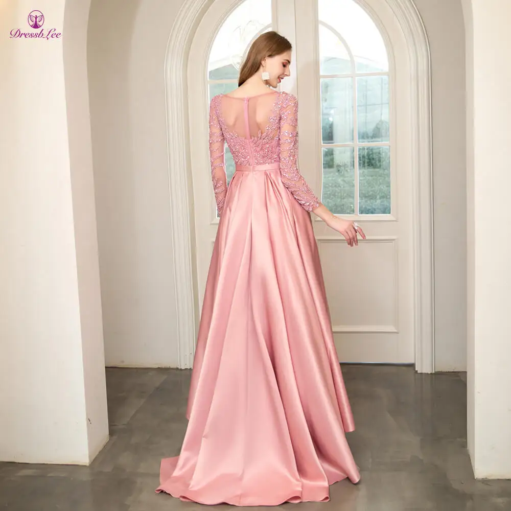 DressbLee, Новое поступление, длинный рукав, платье для выпускного вечера, расшитое блестками, кристалл, жемчуг, вышивка, Дубай, платье для выпускного вечера, Длинные вечерние платья