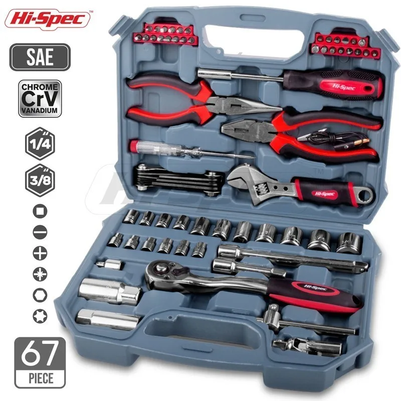 67pc DT30016 Hi-Spec 67pc набор ручных инструментов, метрический Автомобильный ремонтный автомобильный механик, набор инструментов для дома, гаража, гаечный ключ, инструменты, чехол для инструмента - Цвет: 67pc DT30016