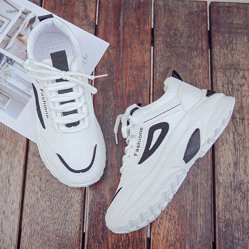 2022 New Ladies Casual Shoes Fashion Spring and Summer Leather Sneakers Ladies Lace-up White Platform Comfortable Running Shoes