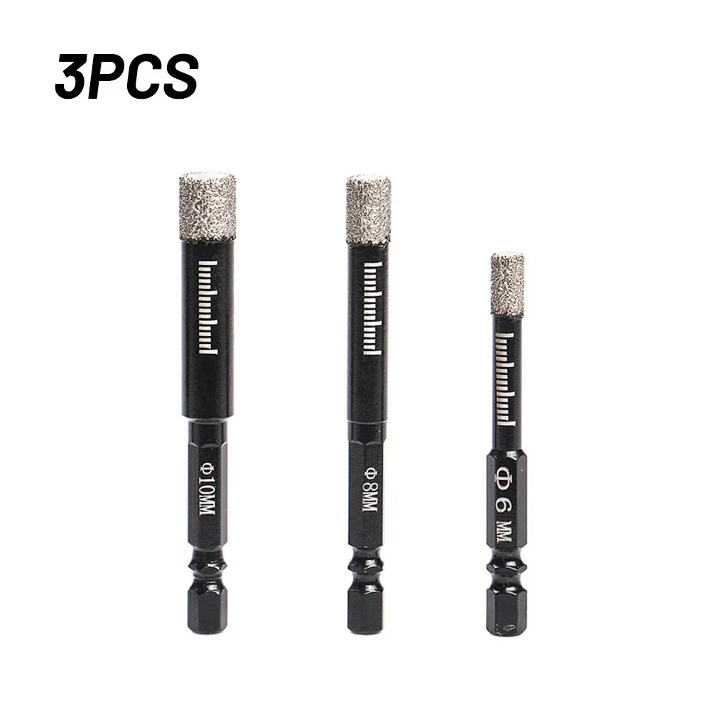 3/4pcs 6/8/10/12mm Diamond Drill Bit Quick Change Hex Handle Vacuum Brazed Dry Hole Saw Cutter For Granite | Инструменты