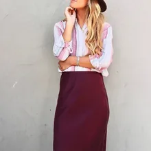 Высокое качество elfop шелк Стин Дамы Зеленый/винный красный цвет Высокая талия миди русалка юбка