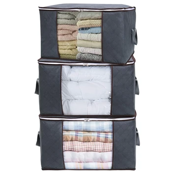 

Large Capacity Clothes Storage Bag Organizer with Reinforced Handle Thick Fabric for Comforters,Blankets,Bedding,Foldable with S