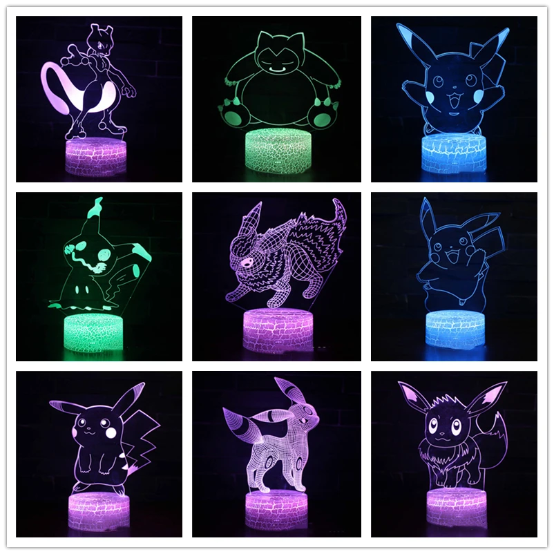 Покемон го фигурка 3D RGB лампа Пикачу Eevee птица огонь Дракон Pokeball мяч Bulbasaur Bay ролевой Подарочный ночник