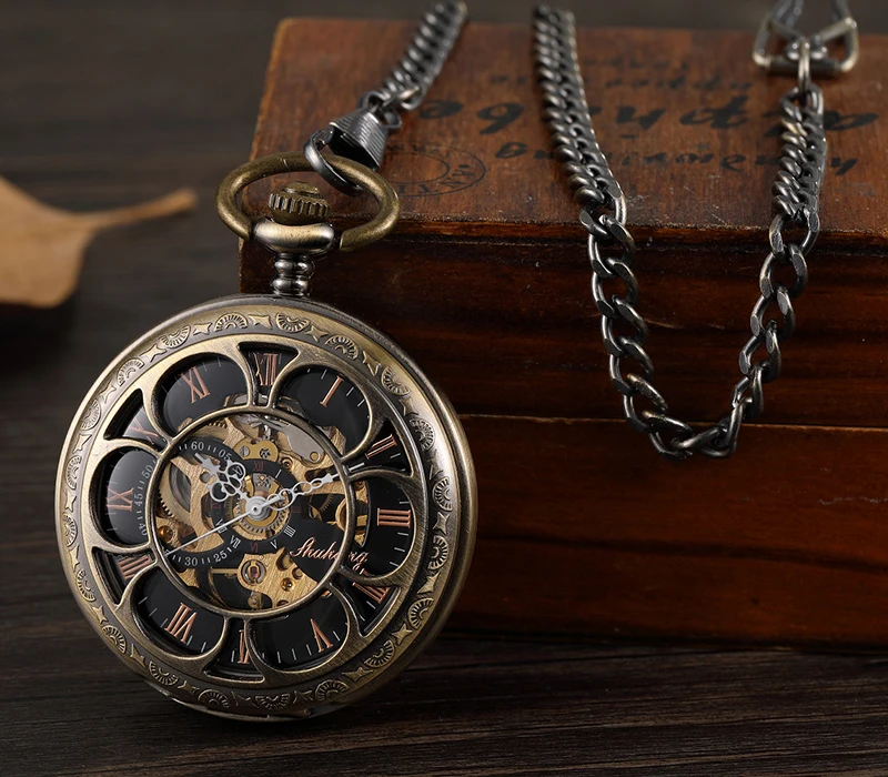 Mechanical Hand Wind Pocket Watch with Fob Chain