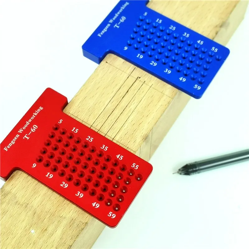 

T-60 Hole Positioning Metric Measuring Ruler Templates Wood Gauge Scriber Mark line carpenter contour square for woodworker