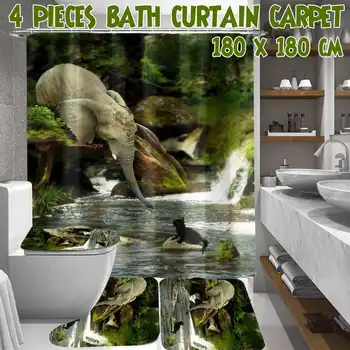 

Elephant Save Cat Printed Shower Curtains Bathroom with Hooks Waterproof and Toilet Cover Mat Bathroom Non-Slip Mat Rug Kit