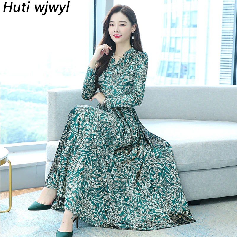 女性のためのヴィンテージマキシドレス 新しいコレクション プリント マキシ エレガント カジュアル 長袖 正午 タイト イブニング 秋冬 コレクション22 ドレス Aliexpress