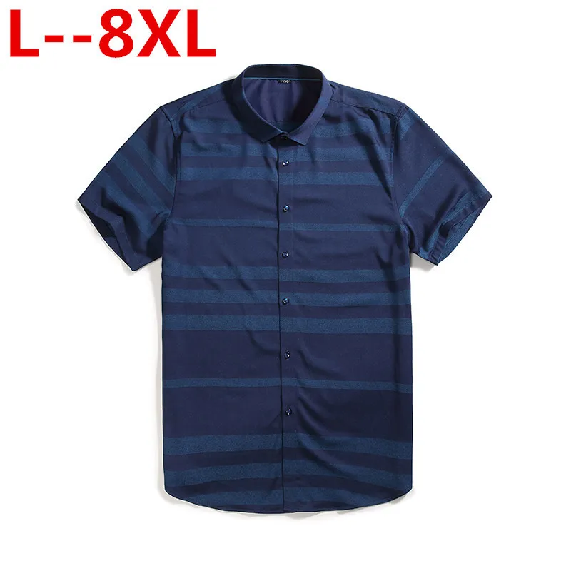 Плюс размер 8XL 7XL 4XL мужская синяя оксфордская рубашка с коротким рукавом хлопок