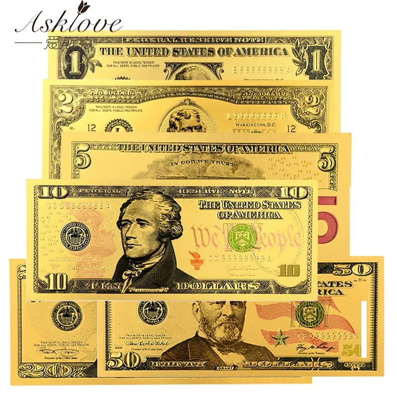 Leoboone 10PCS/SET American Gold Foil Dollar Banknote Fake Money Art Crafts Highly Collection Art Craft Supplies Gift100 Face Value 